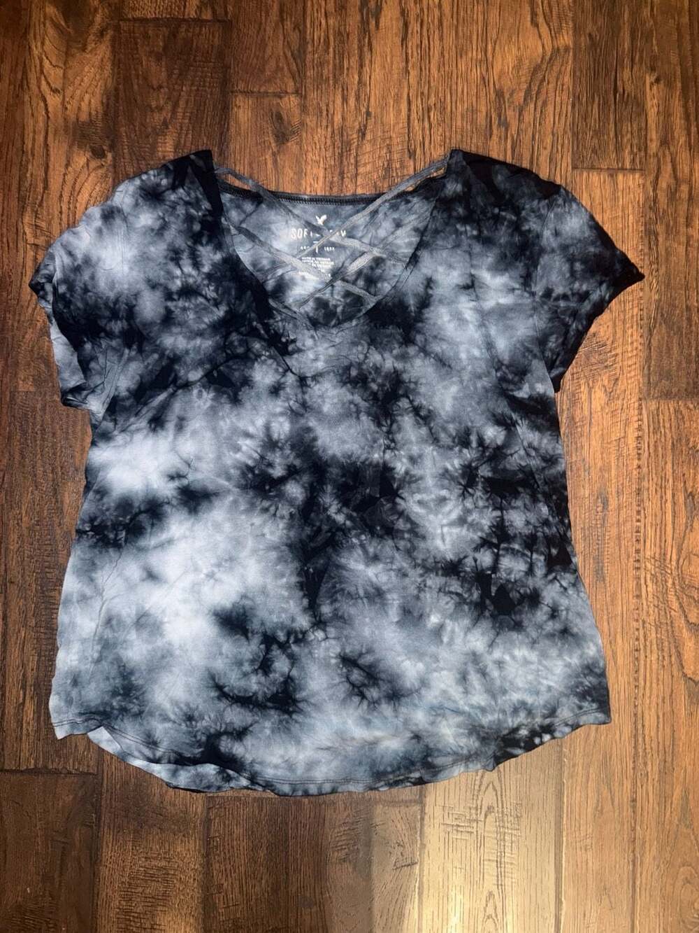 American Eagle Outfitters Soft & Sexy Tie Dye Crisscross V-Neck T-Shirt